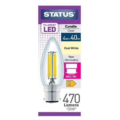 Status 4w (=40w) BC Candle Filament Cool White LED Light Bulb