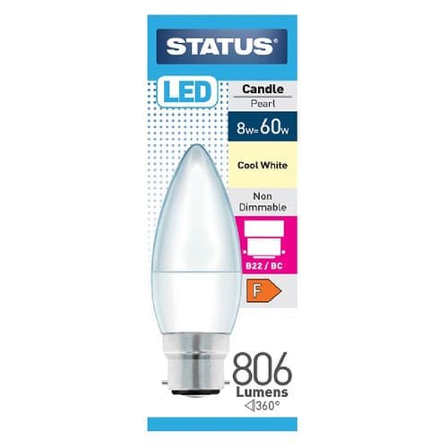 Status 8W (=60W) BC Candle Opal Cool White LED Light Bulb
