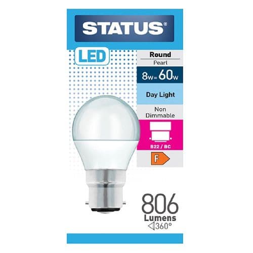 Status 8W (=60W) BC Round Opal Daylight LED Light Bulb