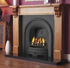 Decorative Arched Insert & Pine Mantelpiece Fireplace Package