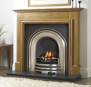 Plain Arched Insert & Oak Mantelpiece Fireplace Package