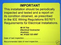 50 Personalised EICR Periodic Inspection Labels. BS7671