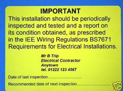50 Personalised Periodic Inspection Labels BS7671