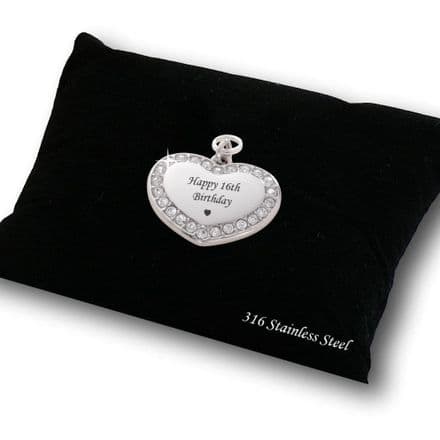 16th Birthday Heart Charm with Crystals