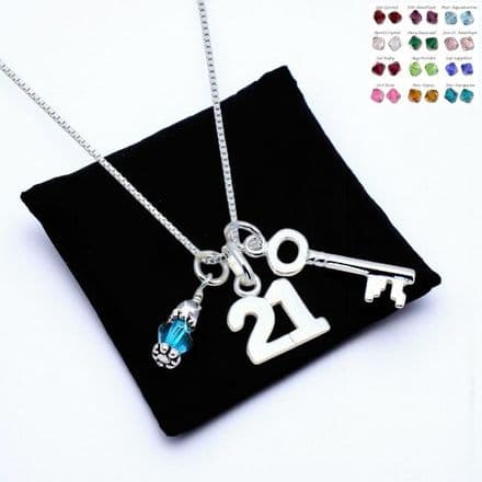 21st Birthday Silver Necklace with Birthstone