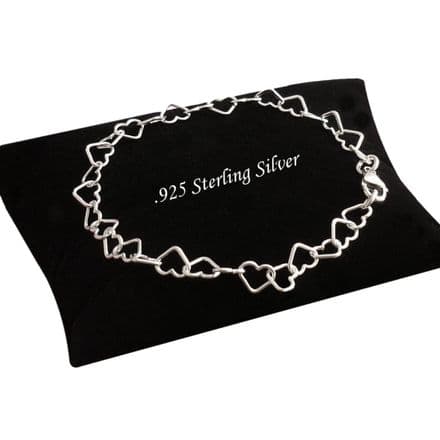 925 Sterling Silver 7mm Hearts Chain, Charm Bracelet in Various Lengths for Women & Girls