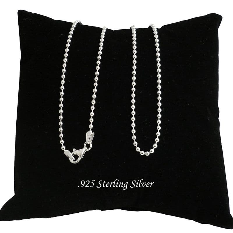 925 Sterling Silver Ball Chain, Necklace, 20 inches or 24 inches. 2mm.| Charming Engraving