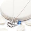 925 Sterling Silver Butterfly and Birthstone Dangle Necklace | Charming Engraving