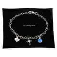 925 Sterling Silver Heart Chain Bracelet with Personalised Engraving, Birthstone & Cross Charms| Charming Engraving