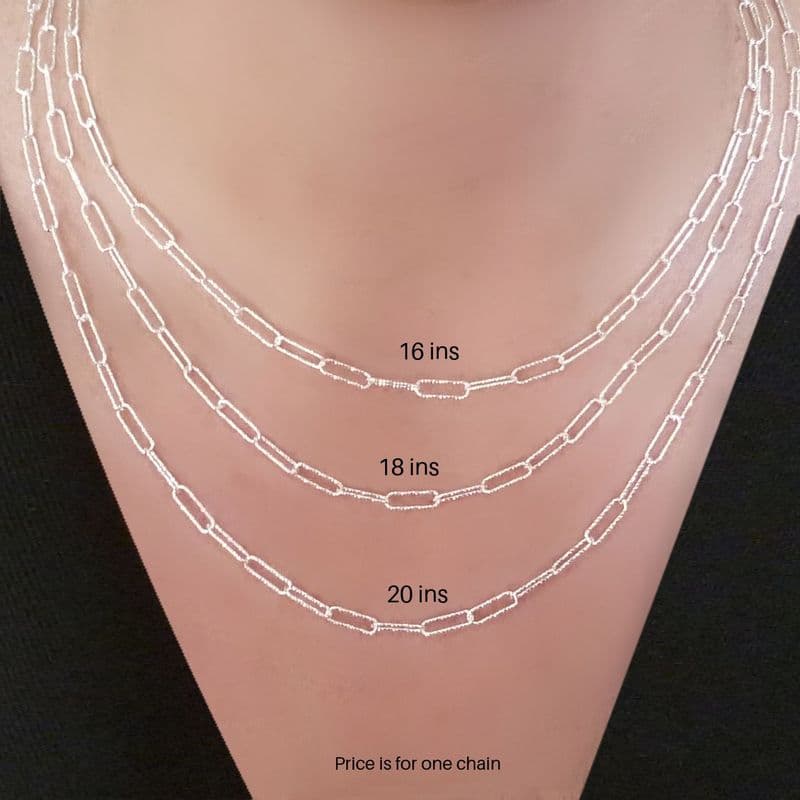 925 Sterling Silver Paperclip Chain, Necklace, 16, 18, 20, 22 and 24 inches | Charming Engraving