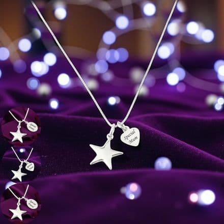 925 Sterling Silver Star Necklace with Engraving