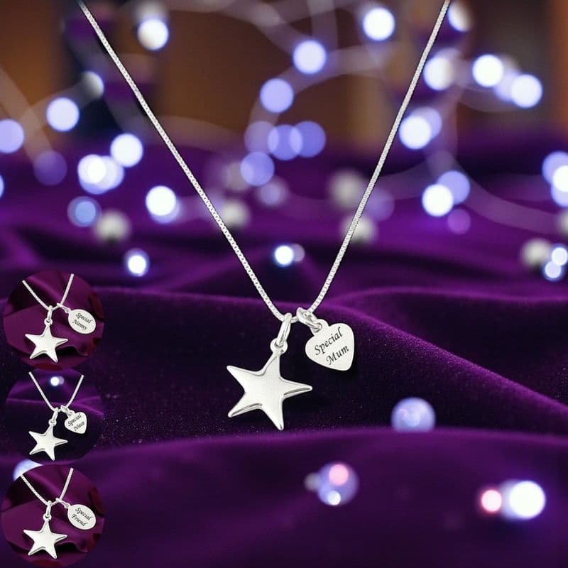 925 Sterling Silver Star Necklace with Engraving | Charming Engraving