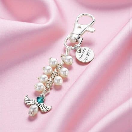 Angel Birthstone Bag Charm with Engraving