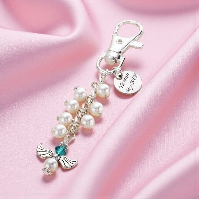 Angel Birthstone Bag Charm with Engraving | Charming Engraving