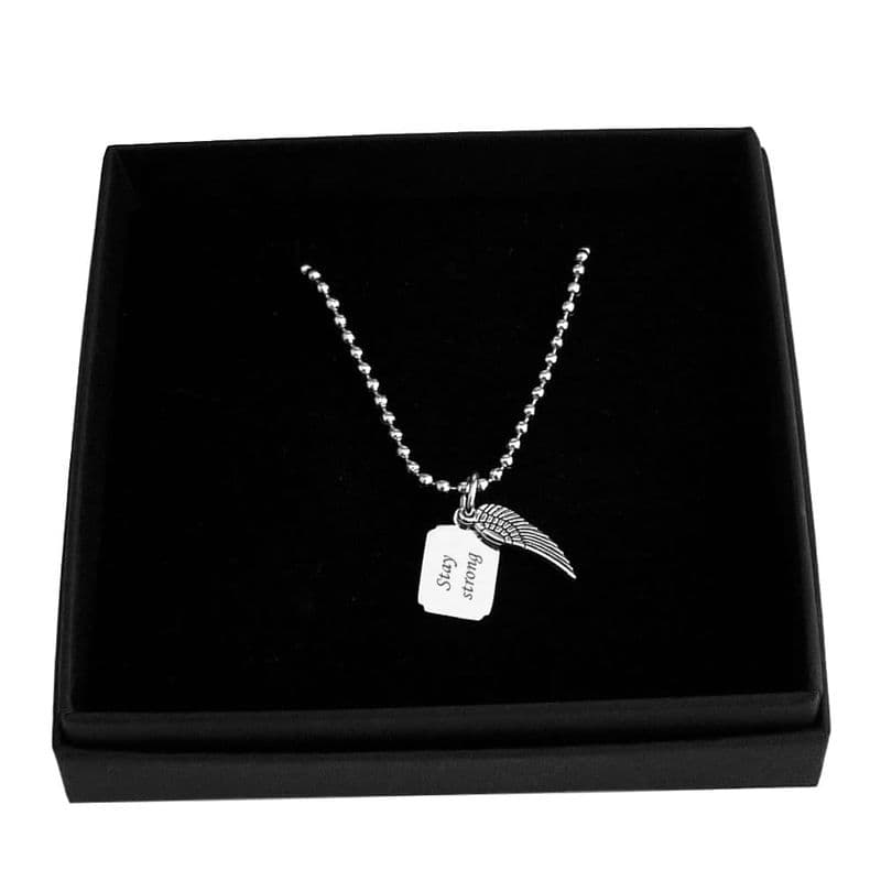 Angel Wing Necklace with Personalised Tag | Charming Engraving