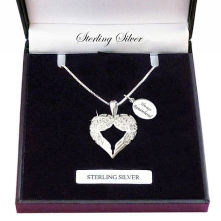 Angel Wings in Heart Necklace with Engraving, Sterling Silver