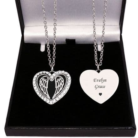 Angel Wings Necklace, Personalised with Engraving, Gift Boxed