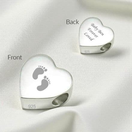 Baby Feet Charm Bead, Heart, Sterling Silver, Fits Pandora