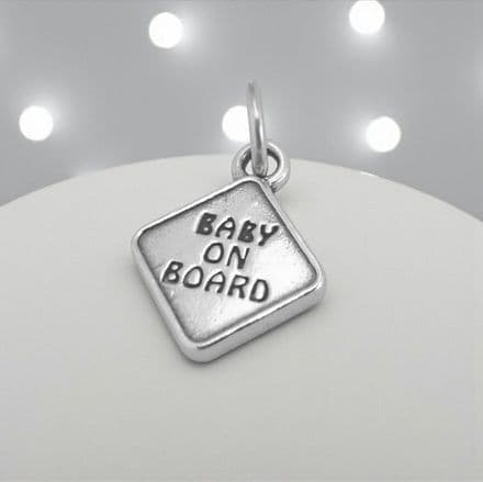 Baby on Board Silver Charm on Lobster Clasp, Split Ring or Bail