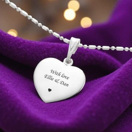 Ball & Link .925 Sterling Silver Necklace Engraved Heart