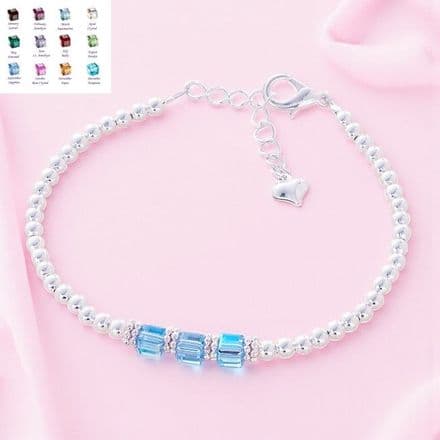 Beaded Birthstone Bracelet with Crystal Cubes