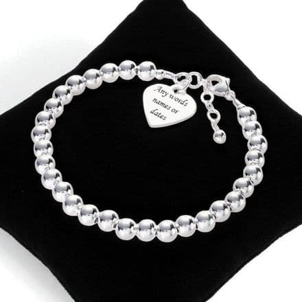 Beaded Silver Bracelet with Engraved Heart