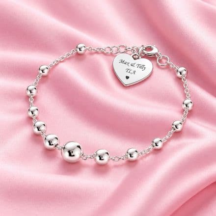 Beaded Stg Silver Bracelet with Engraved Heart