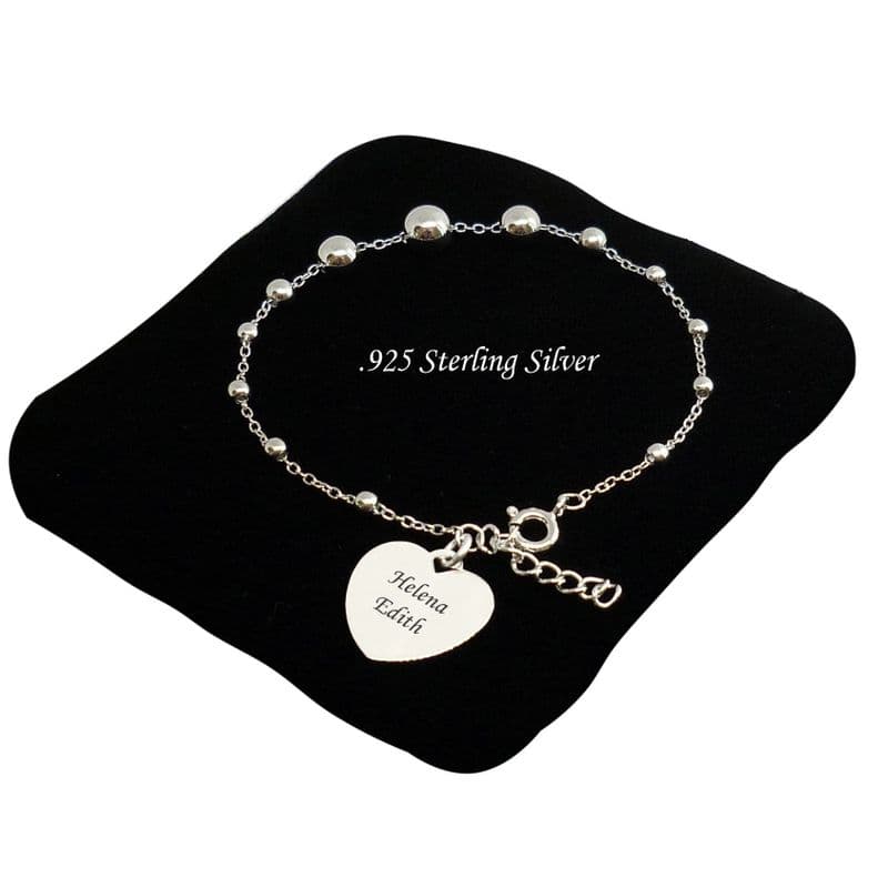 Beaded Silver Bracelet with Engraved Heart | Charming Engraving