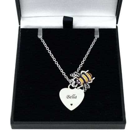 Bee Necklace with Engraved Heart Pendant
