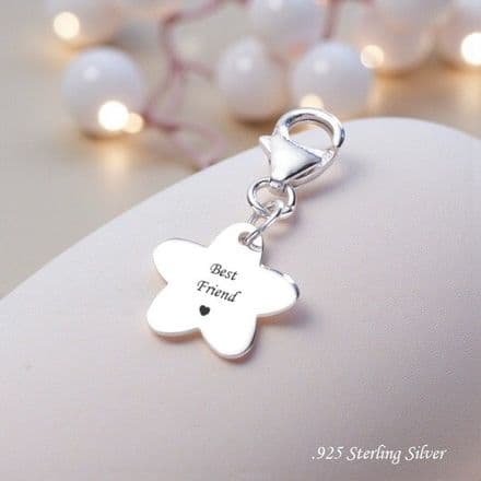 Best Friend Flower Charm Sterling Silver Clip On