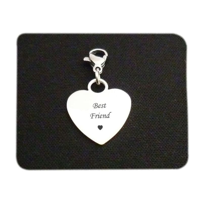 Best Friend Heart Steel Charm on Lobster Clasp | Charming Engraving