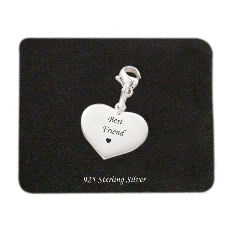Best Friend silver heart charm with lobster clasp | Charming Engraving