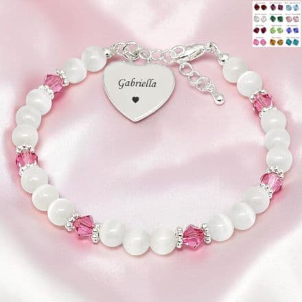 Birthstone and Cats Eye Bracelet with Engraved Heart