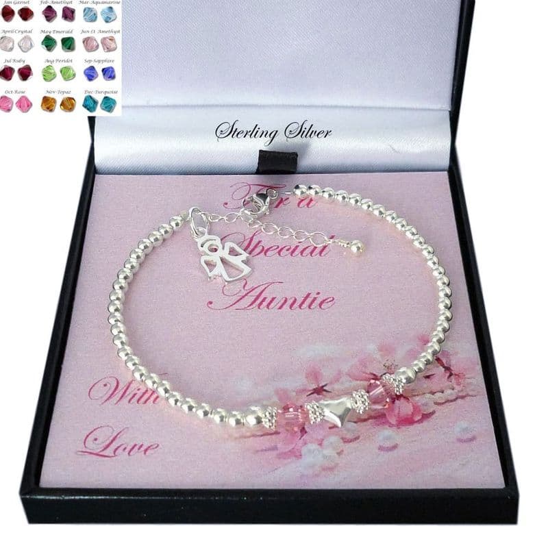 Birthstone Bracelet, 925 Silver Beads, Angel Charm, for Women or Girls| Charming Engraving
