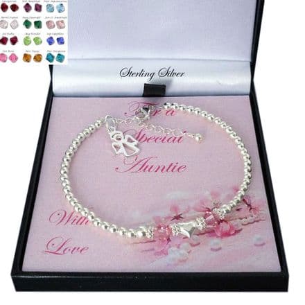Birthstone Bracelet, 925 Silver Beads, Angel Charm, for Women or Girls