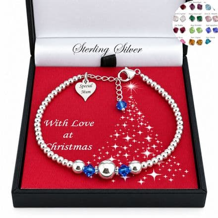 Birthstone Bracelet for Christmas with Engraved Tag