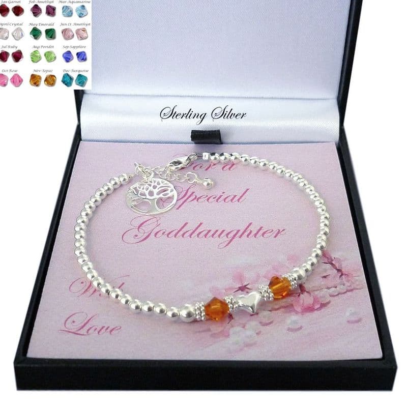 Birthstone Bracelet, Tree of Life, 925 Silver Beads, Women or Girls| Charming Engraving