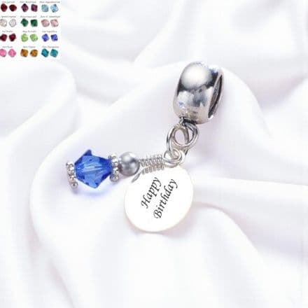 Birthstone Charm Sterling Silver fits Pandora, Any Engraving