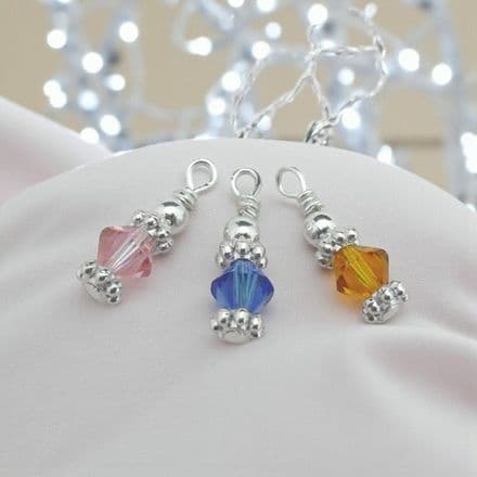 Birthstone Charm, Stg silver on Lobster Clasp, Ring or Bail