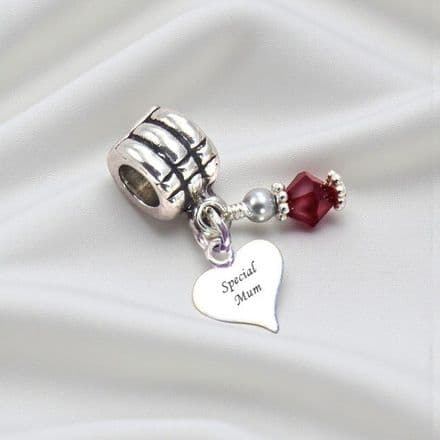 Birthstone Charm with Ready Engraved Special Mum Tag
