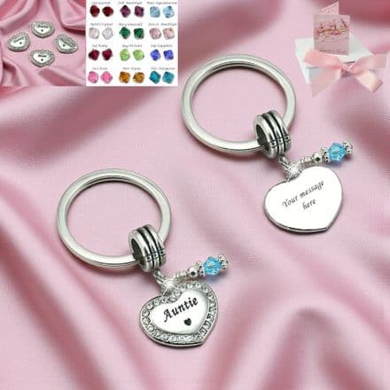 Birthstone Keyring with Engraving for Mum, Auntie, Sister, Nanny