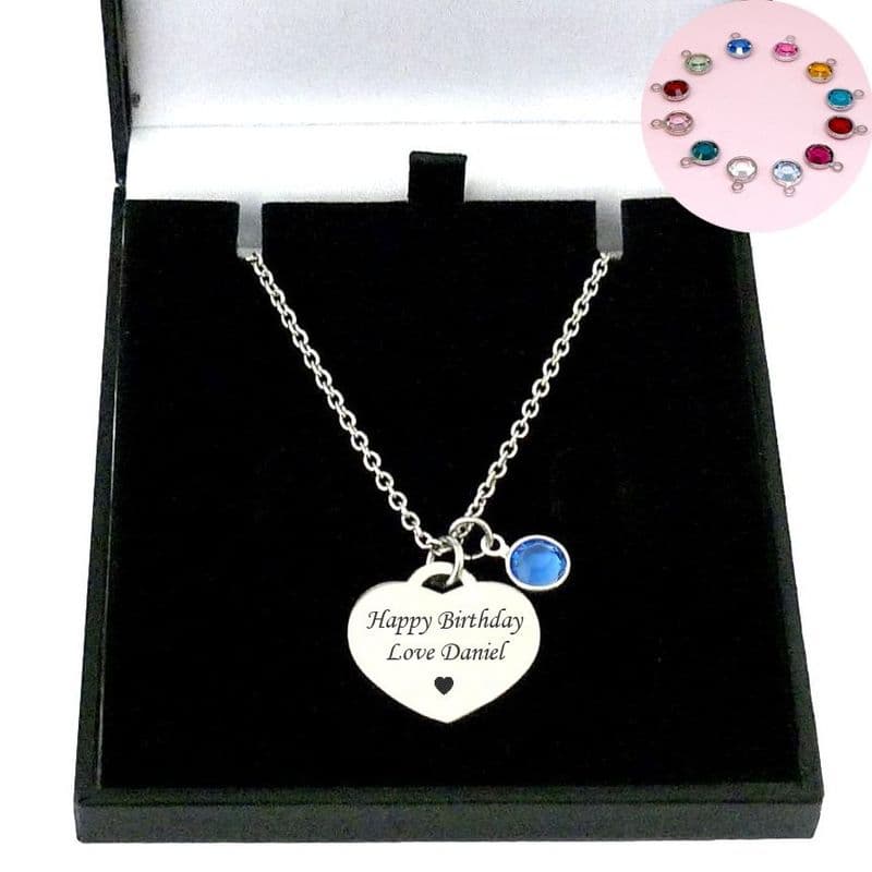 Birthstone Necklace with Engraving in Gift Box  | Charming Engraving