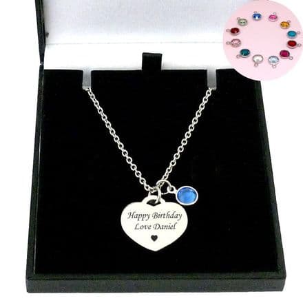 Birthstone Necklace with Engraving in Gift Box