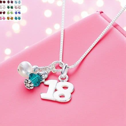 Birthstone Necklace with Sterling Silver '18' Pendant