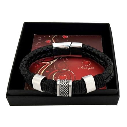 Black Leather Bracelet for Man or Boy