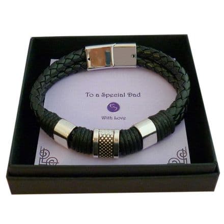 Black Leather Bracelet for Men or Boys. Gift for Daddy, Uncle etc
