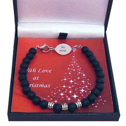 Blackstone Bead Bracelet for Xmas with Engraving for Man or Boy