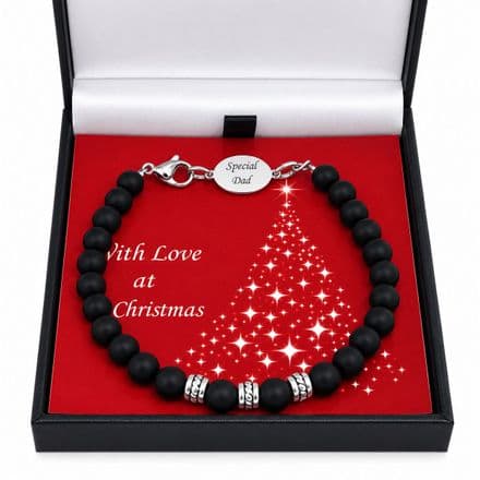 Blackstone Bead Bracelet for Xmas with Engraving for Man or Boy