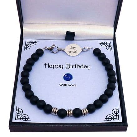 Blackstone Bead Bracelet with Engraving for Man or Boy