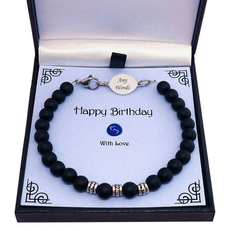 Bronzite Bead Bracelet with Engraving for Man or Boy | Charming Engraving